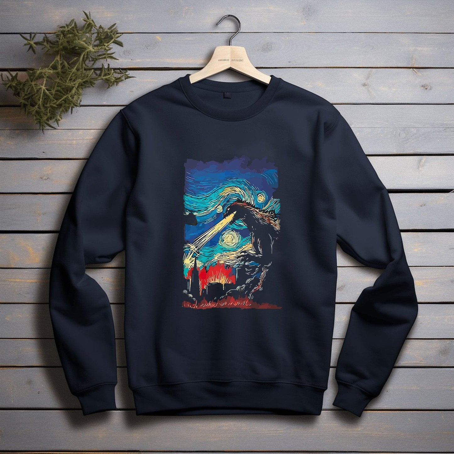 Godzilla Starry Night Printed 2D Sweatshirt